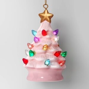 ❤️ CHRISTMAS LIT CERAMIC RETRO HOLIDAY ORNAMENT PINK NEW